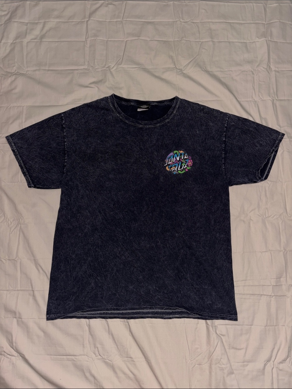 Santa Cruz Skateboards Black Mineral-Wash Tee with Colorful Chest Logo